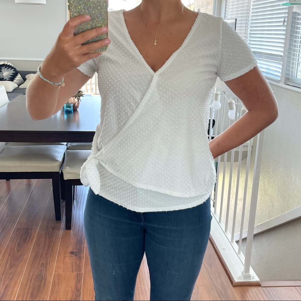 White V-Neck Tie Top